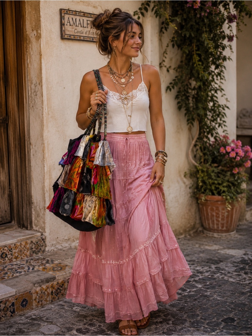 ANU Colorful Patchwork Hobo ruffle tote Bag